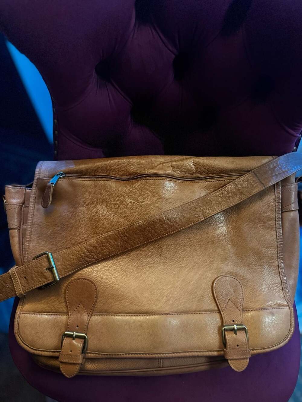 Vintage Boulder Ridge Leather Glove Tanned Leather Briefcase Shoulder Bag Tan